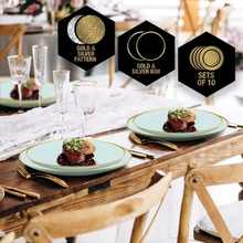 Load image into Gallery viewer, Round Mint • Gold Plastic Plates | 10 Pack
