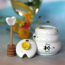 Load image into Gallery viewer, Sweet As Can Bee Ceramic Honey Pot with Wooden Dipper
