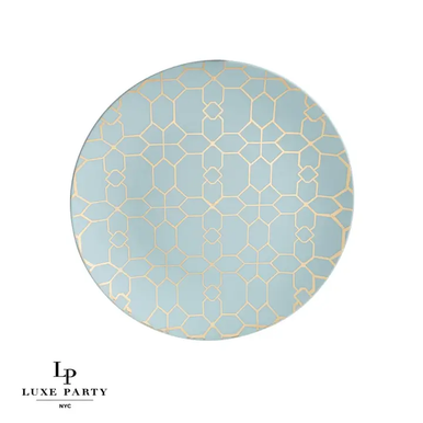 Round Mint • Gold Pattern Plastic Plates | 10 Pack