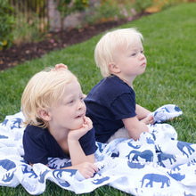 Load image into Gallery viewer, New Castle Blue Elephant Swaddle
