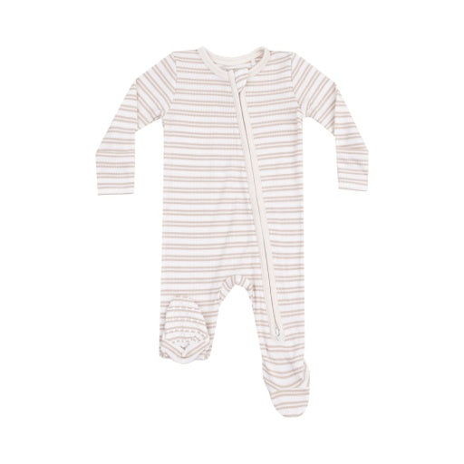 Stripe Oxford Tan 2 Way Zipper Footie