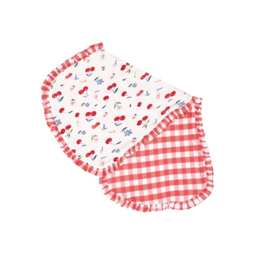 Watercolor Cherries +   Gingham Ruffle Burp Cloth