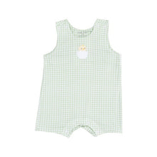 Load image into Gallery viewer, Sleeveless Shortie Romper with Baby Chick Applique - Mini Gingham Green
