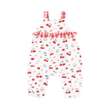 Load image into Gallery viewer, Watercolor Cherries +   Gingham Ruffle Waist Romper
