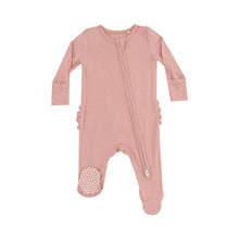 Load image into Gallery viewer, Solid Mellow Rose 2 Way Zipper Ruffle Back Footie

