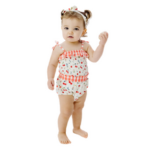 Load image into Gallery viewer, Watercolor Cherries +   Gingham Smocked Ruffle Top And Bloomer

