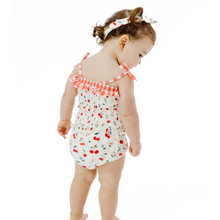 Load image into Gallery viewer, Watercolor Cherries +   Gingham Smocked Ruffle Top And Bloomer
