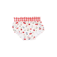 Load image into Gallery viewer, Watercolor Cherries +   Gingham Smocked Ruffle Top And Bloomer
