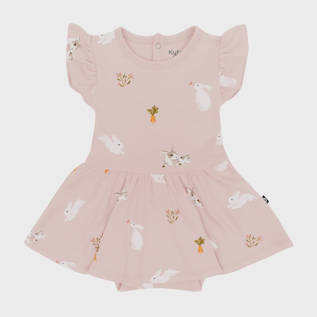 Kyte Baby Twirl Bodysuit Dress in Blush Rabbit