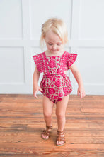 Load image into Gallery viewer, Hot-Pink Floral Ruffled Racer-Back Romper 3-6 mos
